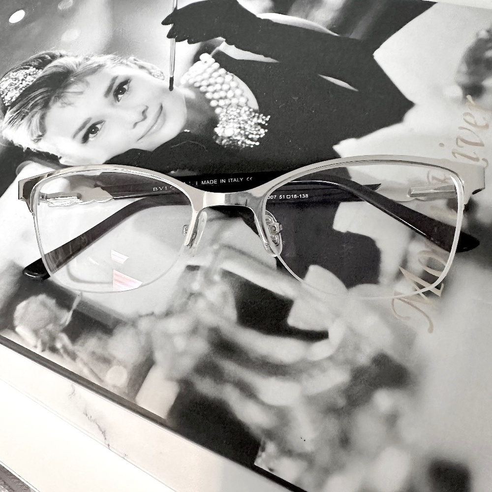 BVLGARI Rectangular Brush Silver Eyeglasses Frames
